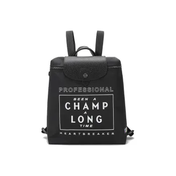 LONGCHAMP Le Pliage Cow Leather Backpack Medium Size Women's Black