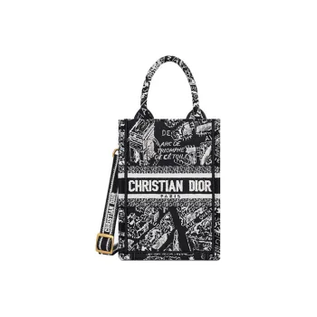 DIOR Embroidery Tote Bag Shopping Bag Cell Phone Pouch Shoulder Bag Crossbody Bag Handbag Mini Women's Black/White