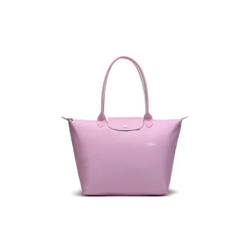 LONGCHAMP Polyamide Canvas With Full Grain Cow Leather Canvas Bag One Shoulder Handbag Large Size Women's Pink