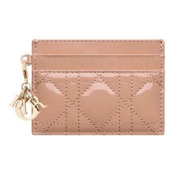 DIOR Lady Dior Patent Leather Calfskin Money Clip Card Holder Card Case Women's Rose Pink