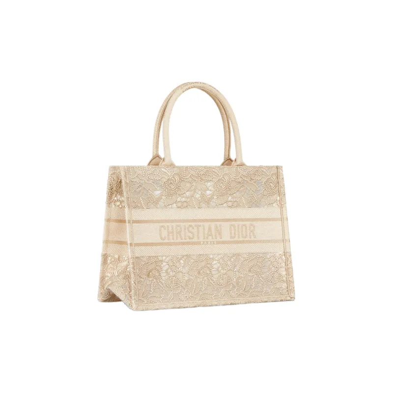 DIOR BookTote Embroidery Tote Bag Shopping Bag Handbag Medium Size Women's Gold-1