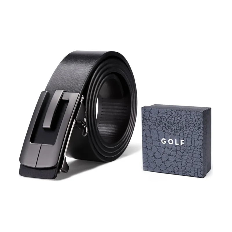 GOLF Cow Split Leather Automatic Buckle Belt Men's Black Gunmetal Color 35mm-2