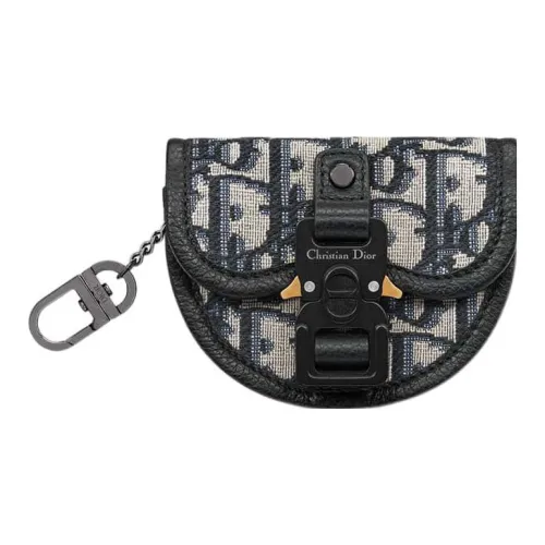 DIOR Oblique Printed Fabric Clutch Coin Purse Men's Beige & Black