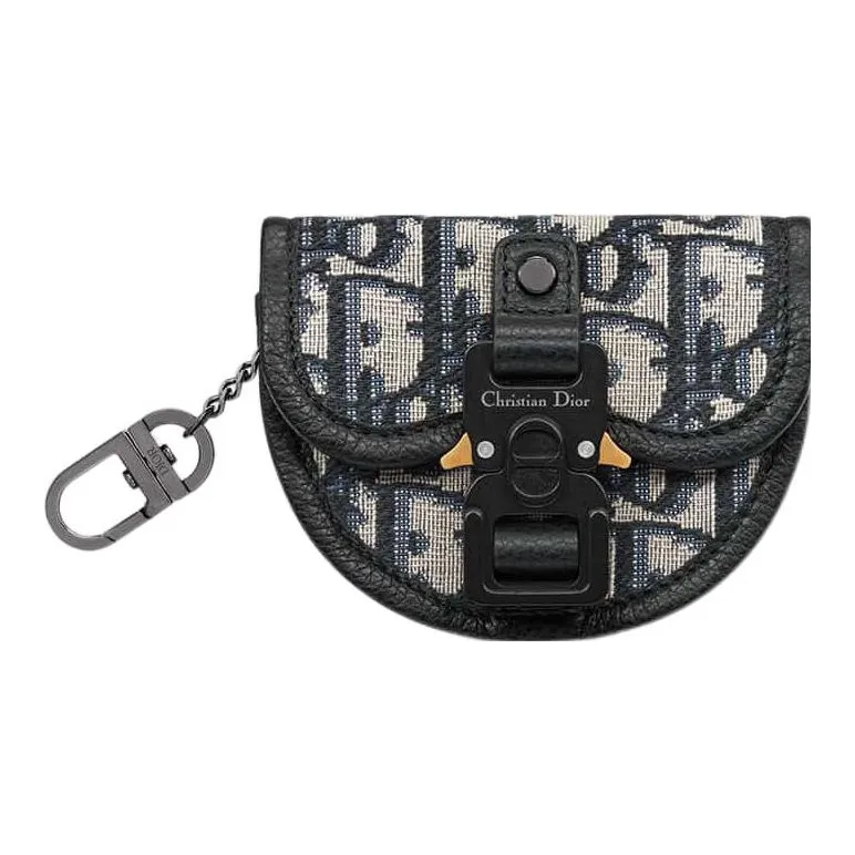 DIOR Oblique Printed Fabric Clutch Coin Purse Men's Beige & Black-0