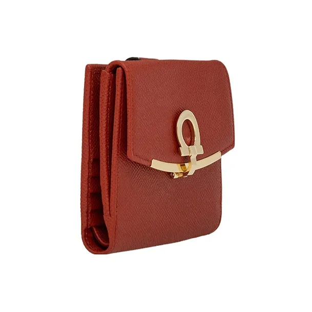 FERRAGAMO GANCINI Calfskin Wallet Women's Red-1
