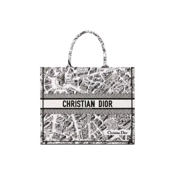 DIOR BookTote Embroidery Tote Bag, Shopping Bag, Handbag Tubas Women's White/Black