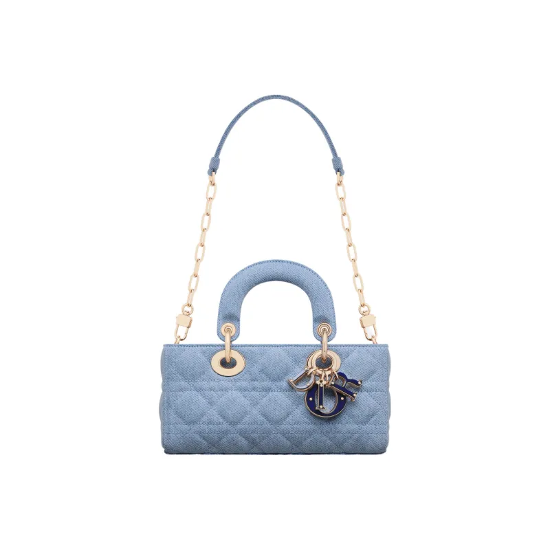 DIOR Lady D JOY Denim Fabric Lady Dior Bag Shoulder Bag Crossbody Bag Handbag Small Size Women's Blue-4