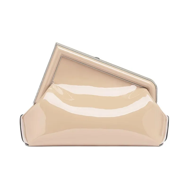 FENDI Patent Leather Calfskin One Shoulder Crossbody Clutch Women's Beige-2