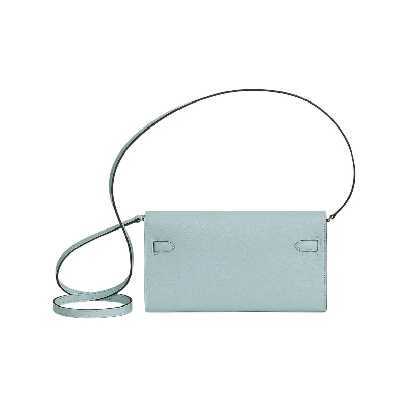 HERMES Kelly To Go Mysore Goat Skin Wallet, Clutch, Shoulder Bag, Crossbody Bag Women's T0 Bleu Brume Dusty Blue-1
