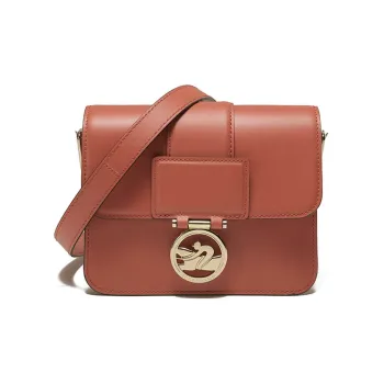 LONGCHAMP BOX TROT Calfskin Small Square Bag Shoulder Bag Crossbody Bag Small Size Women's Orange