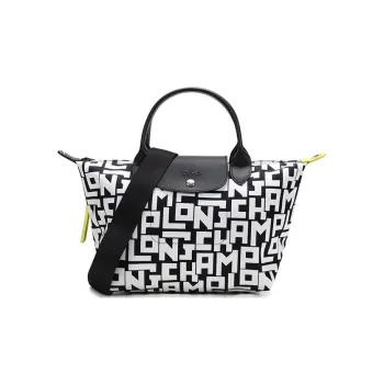 LONGCHAMP Fabric Dumpling Bag One Shoulder Handbag Small Size Women's Black White