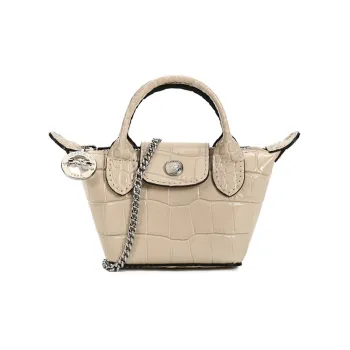 LONGCHAMP Le Pliage Cuir Cow Leather Dumpling Bag Shoulder Bag Regular Women's Ecru