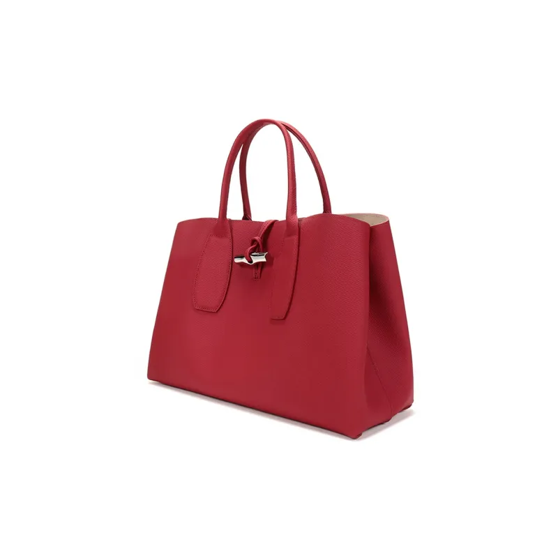 LONGCHAMP Roseau Cow Leather Handbag Large Size Women's Red-1