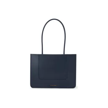 CHARLES&KEITH Embossed Leather Tote Bag, Shopping Bag, Shoulder Bag Women's Cream Milk White/Navy Blue/Orange
