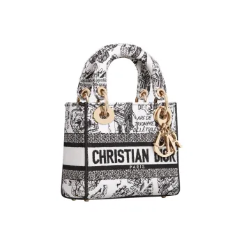 DIOR Lady D-Lite Embroidery Daisie Bag Shoulder Bag Crossbody Bag Handbag Mini Women's White/Black