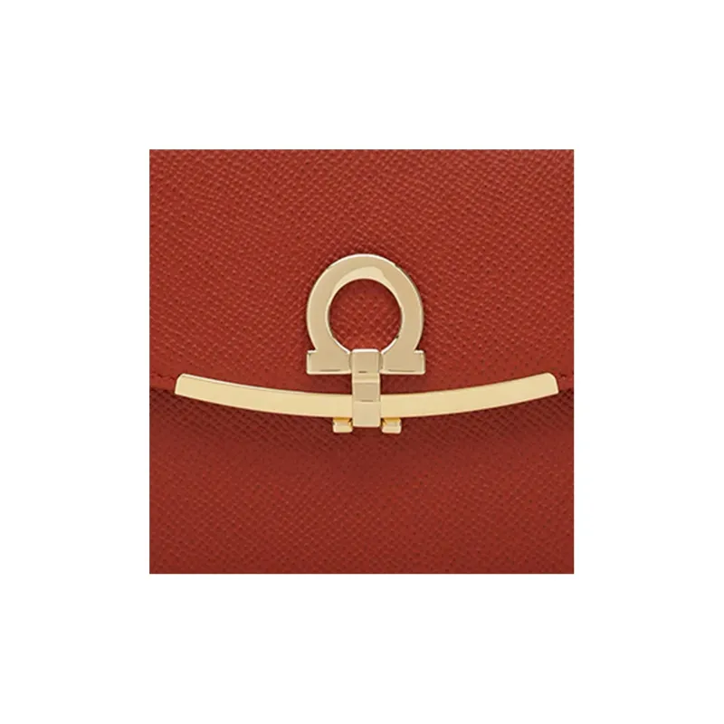 FERRAGAMO GANCINI Calfskin Wallet Women's Red-5