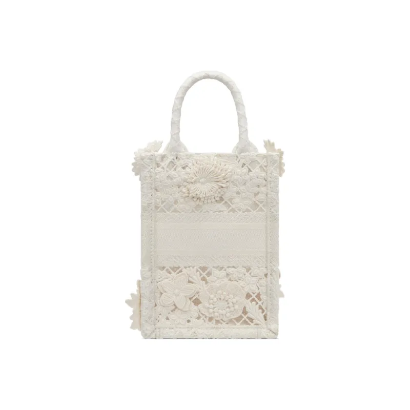 DIOR Embroidery Tote Bag Shopping Bag Cell Phone Pouch Shoulder Bag Crossbody Bag Handbag Mini Women's White-2
