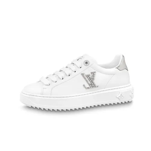 LOUIS VUITTON Time Out Sneakers 'White With Silver Rhinestone Logo' Women's