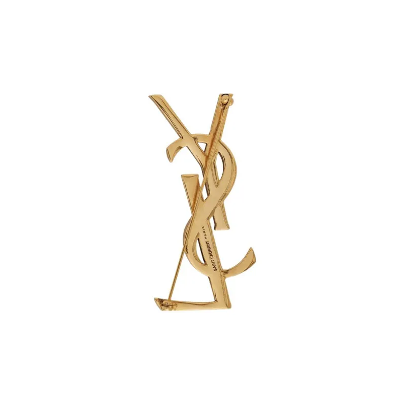 SAINT LAURENT Textured Logo Letter Brooch-1