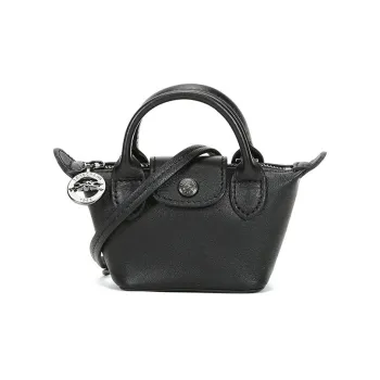 LONGCHAMP Le Pliage Cuir Sheepskin Dumpling Bag, Crossbody Bag, Shoulder Bag Mini Women's Black