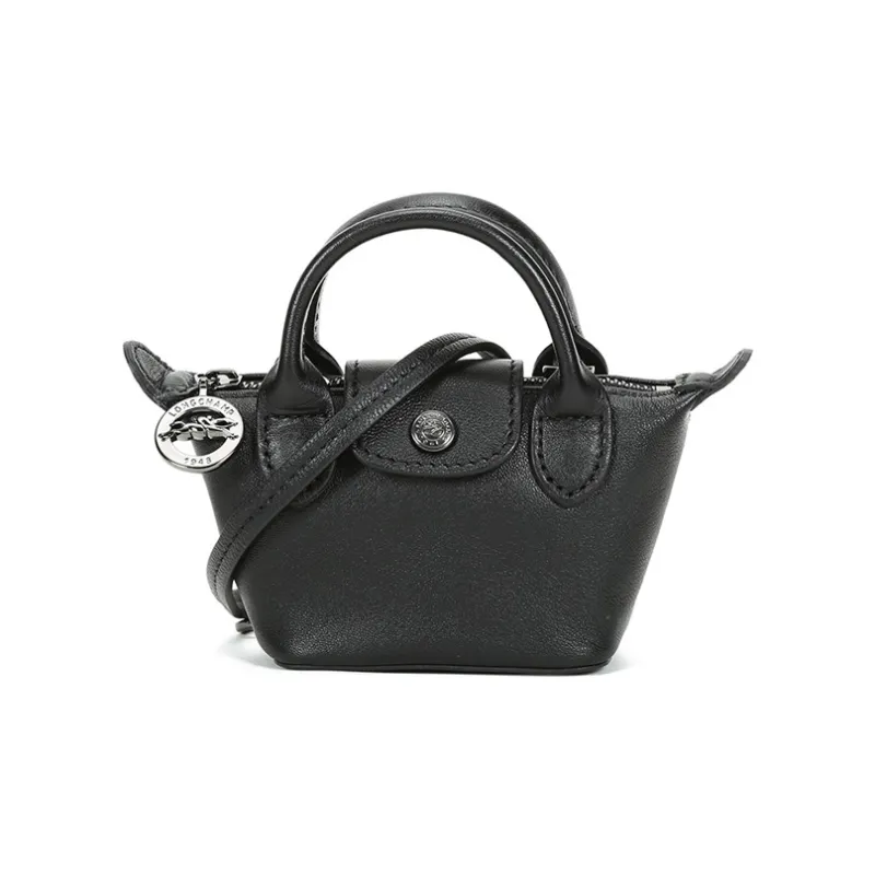 LONGCHAMP Le Pliage Cuir Sheepskin Dumpling Bag, Crossbody Bag, Shoulder Bag Mini Women's Black-0