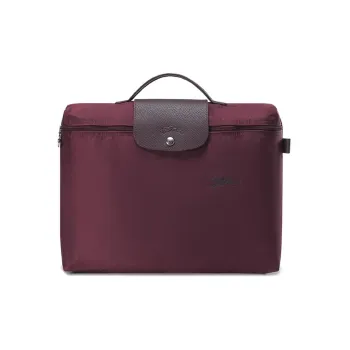 LONGCHAMP Le Pliage Green Cow Leather Trim Portable Briefcases Men's Deep Red