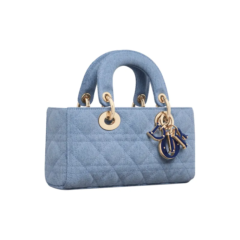DIOR Lady D JOY Denim Fabric Lady Dior Bag Shoulder Bag Crossbody Bag Handbag Small Size Women's Blue-1