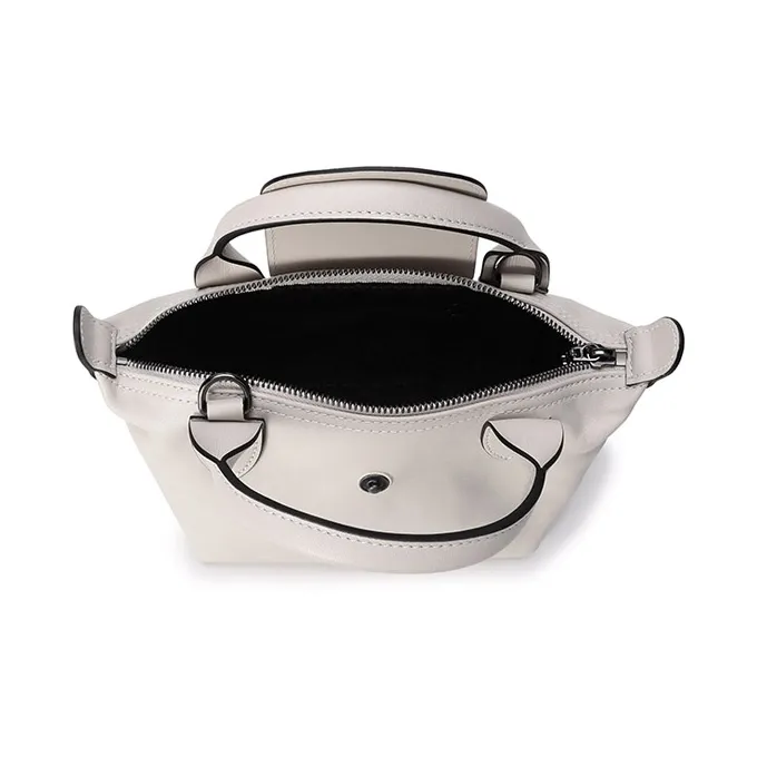 LONGCHAMP Le Pliage Cuir Sheepskin Dumpling Bag, Crossbody Handbag Mini Women's Ivory White-5
