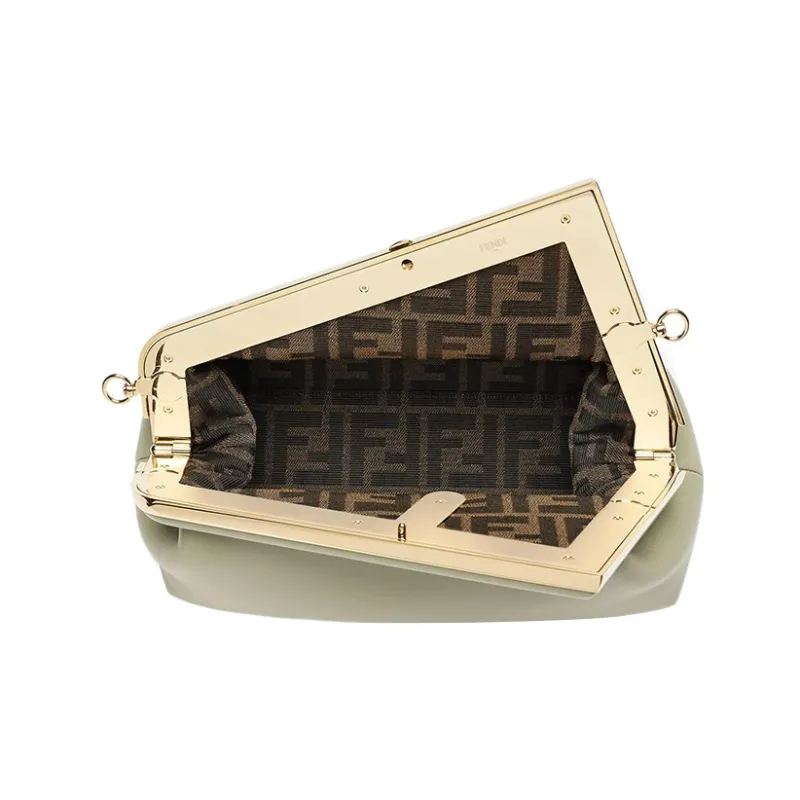 FENDI Lambskin One Shoulder Crossbody Clutch Women's Light Green-3