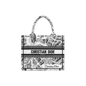 DIOR Embroidery Tote Bag Shopping Bag Handbag Small Size Women's White/Black