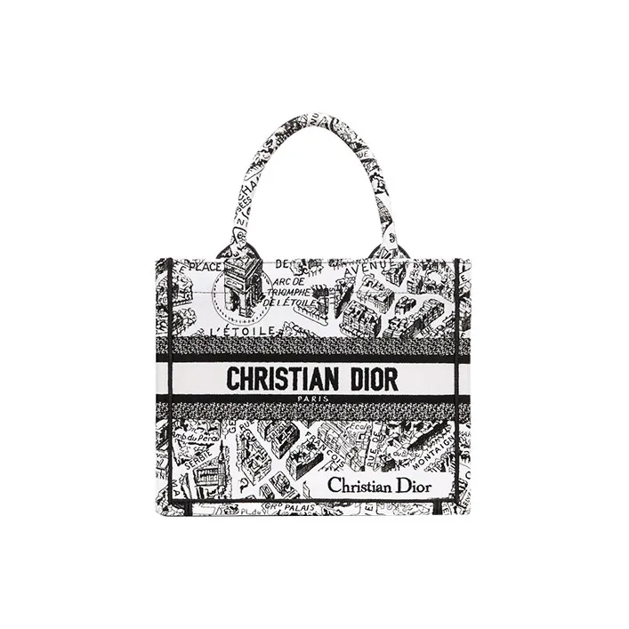 DIOR Embroidery Tote Bag, Shopping Bag, Handbag Trumpets Women's White/Black-0