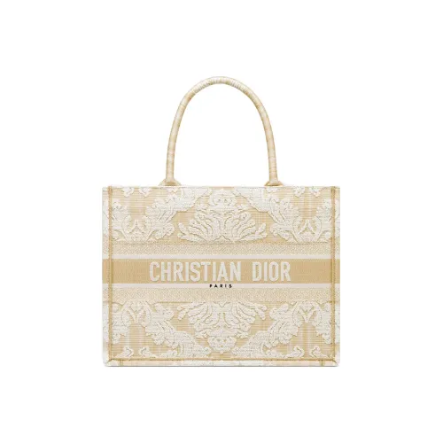 DIOR BookTote Embroidery Tote Bag Shopping Bag Shoulder Bag Crossbody Bag Handbag Medium Size Women's Beige