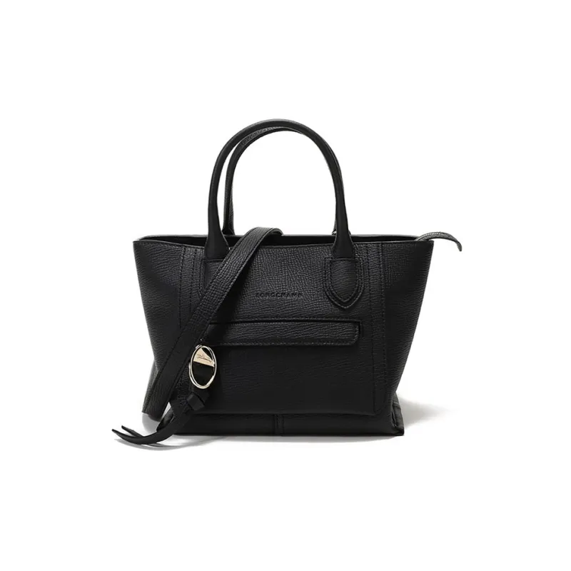 LONGCHAMP Mailbo Cow Leather Portable Crossbody Bag, Shoulder Bag Trumpets Women's Black-0