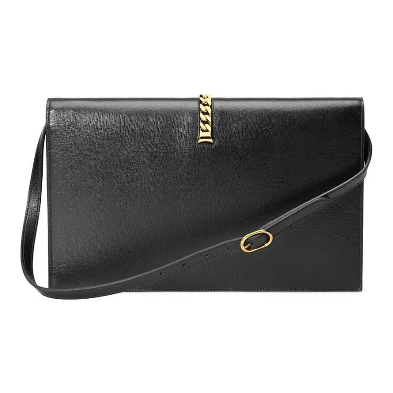 GUCCI Sylvie 1969 Leather Handheld Shoulder Bag Women's Black-1