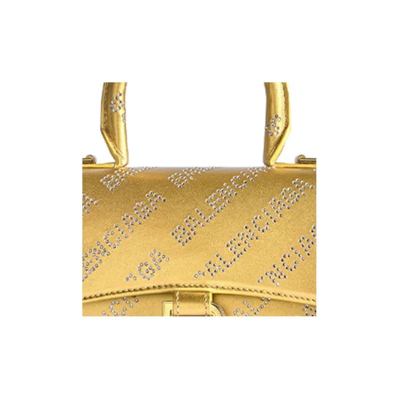 Balenciaga Hourglass Smooth Cow Leather Shoulder Bag Crossbody Bag Handbag Extra Small Women's Gold-6