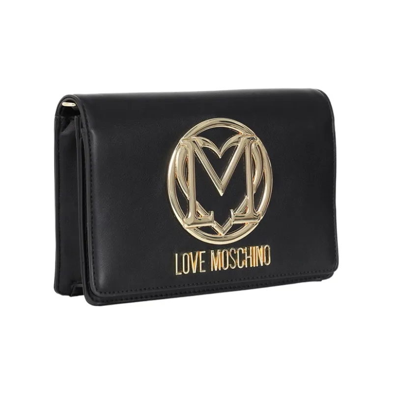 LOVE MOSCHINO Leather Flap Bag Shoulder Bag Crossbody Bag Small Size Women's Black-1