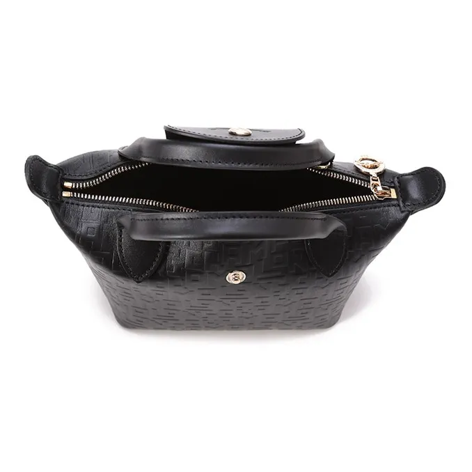 LONGCHAMP Le Pliage Cuir Cow Leather Dumpling Bag Crossbody Bag Handbag Extra Small Women's Black-5
