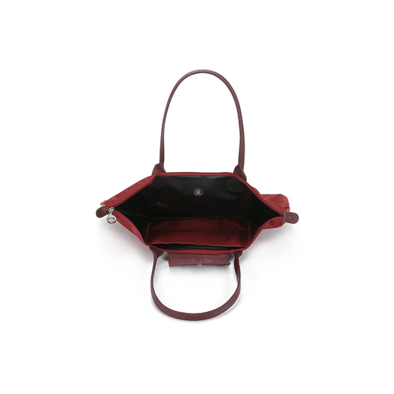 LONGCHAMP Le Pliage Green Recycled Canvas With Leather Trim Tote Handbag, Shoulder Bag Women's Red-5