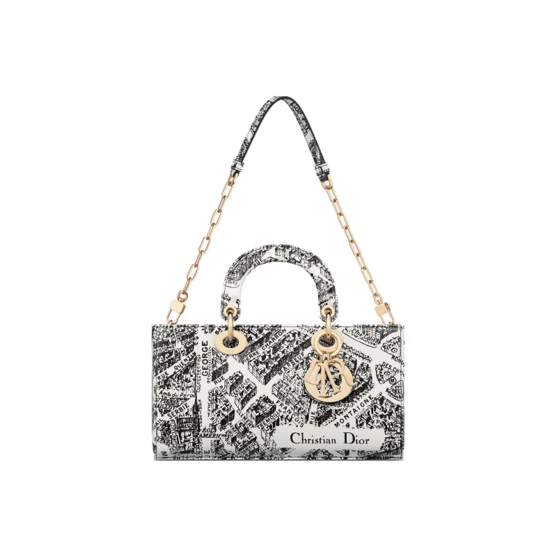 DIOR Lady D-JOY Cow Leather Embroidery Daisie Bag Shoulder Bag Crossbody Bag Handbag Medium Size Women's Black/White-1