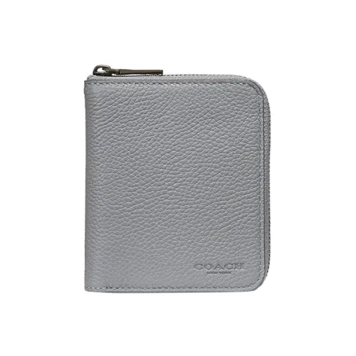 COACH Zip Around Pebbled Leather Clutches Card Holder Wallet Small Size Women's Dark Gray
