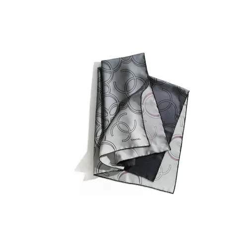 CHANEL Silk Scarves Women's Charcoal Gray