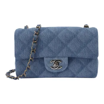 CHANEL Classic Flap CF Denim Mouth Cover Bag Crossbody Bag Mini Women's Light Blue