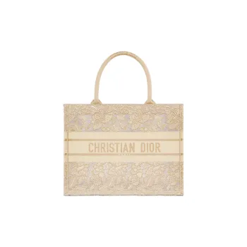 DIOR BookTote Embroidery Tote Bag Shopping Bag Handbag Medium Size Women's Gold