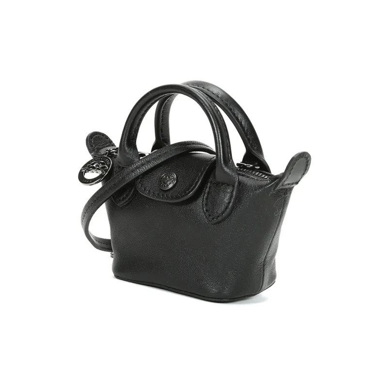 LONGCHAMP Le Pliage Cuir Sheepskin Dumpling Bag, Crossbody Bag, Shoulder Bag Mini Women's Black-1
