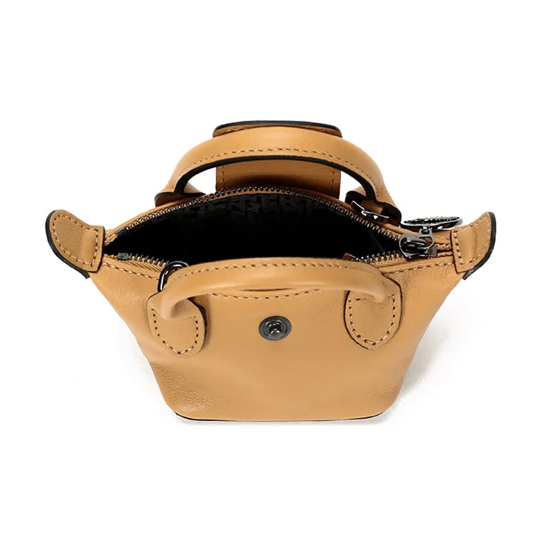 LONGCHAMP Le Pliage Cuir Sheepskin Dumpling Bag Portable Crossbody Bag Shoulder Bag Mini Women's Molasses Color-5