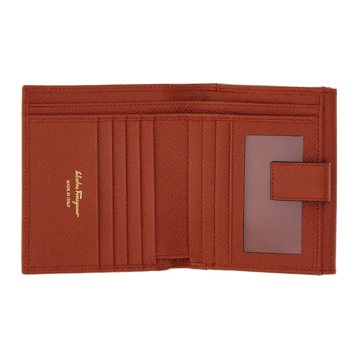 FERRAGAMO GANCINI Calfskin Wallet Women's Red-4