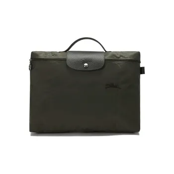 LONGCHAMP Le Pliage Green Cowhide Patchwork Canvas Handbag, Laptop Bag, Briefcase Women's Green