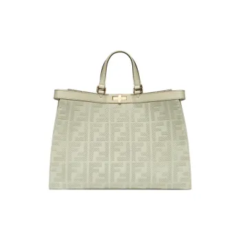 FENDI Cotton With Cow Leather Tote Bag, Shopping Bag, Handbag Medium Size Women's Light Green