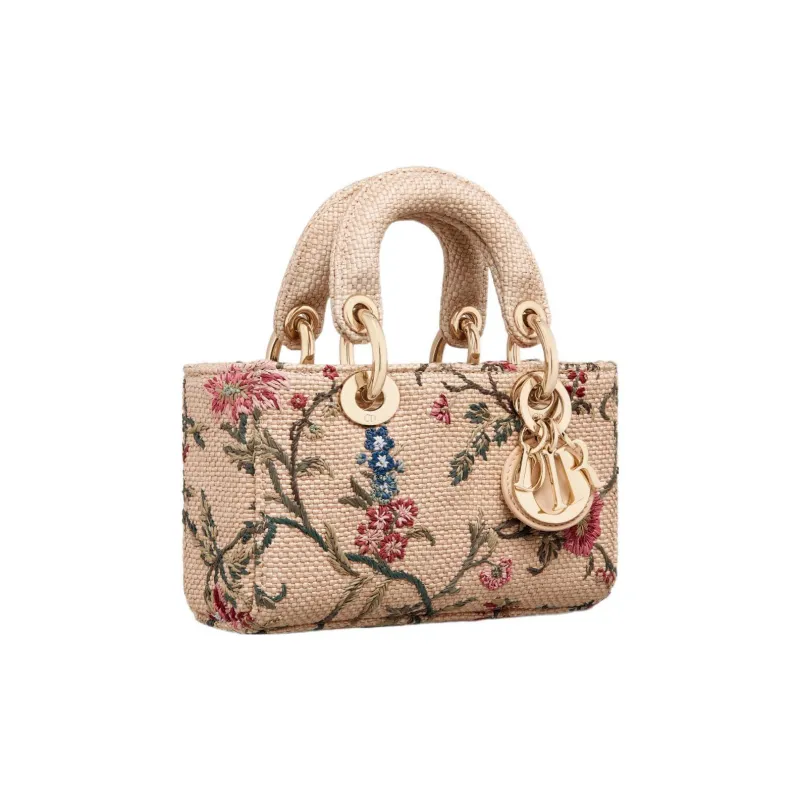 DIOR Lady D-JOY Embroidered Raffia Daisie Bag Shoulder Bag Crossbody Bag Handbag Extra Mini Women's Multicolor-1
