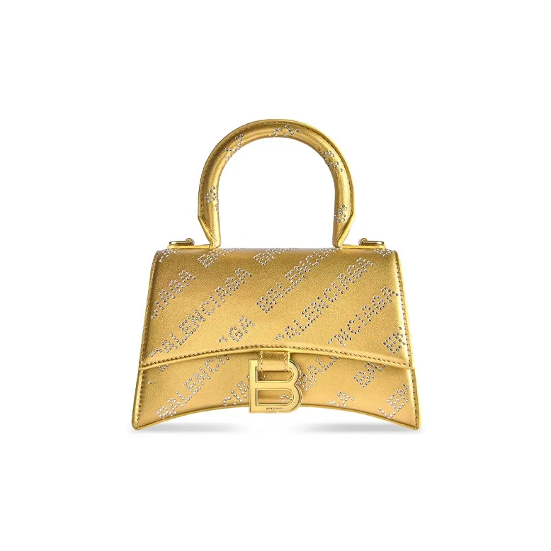 Balenciaga Hourglass Smooth Cow Leather Shoulder Bag Crossbody Bag Handbag Extra Small Women's Gold-0